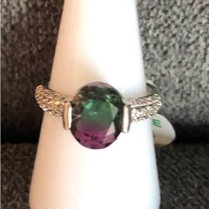 Women’s Green Purple Bi Color Alexandrite Rhodium Plated Retail $66